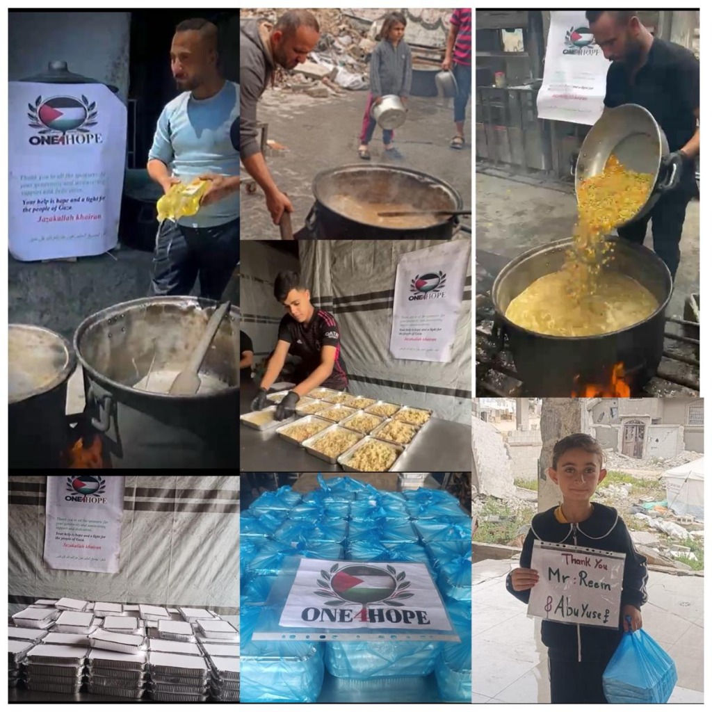 Collage of One4Hope community impact and aid distribution